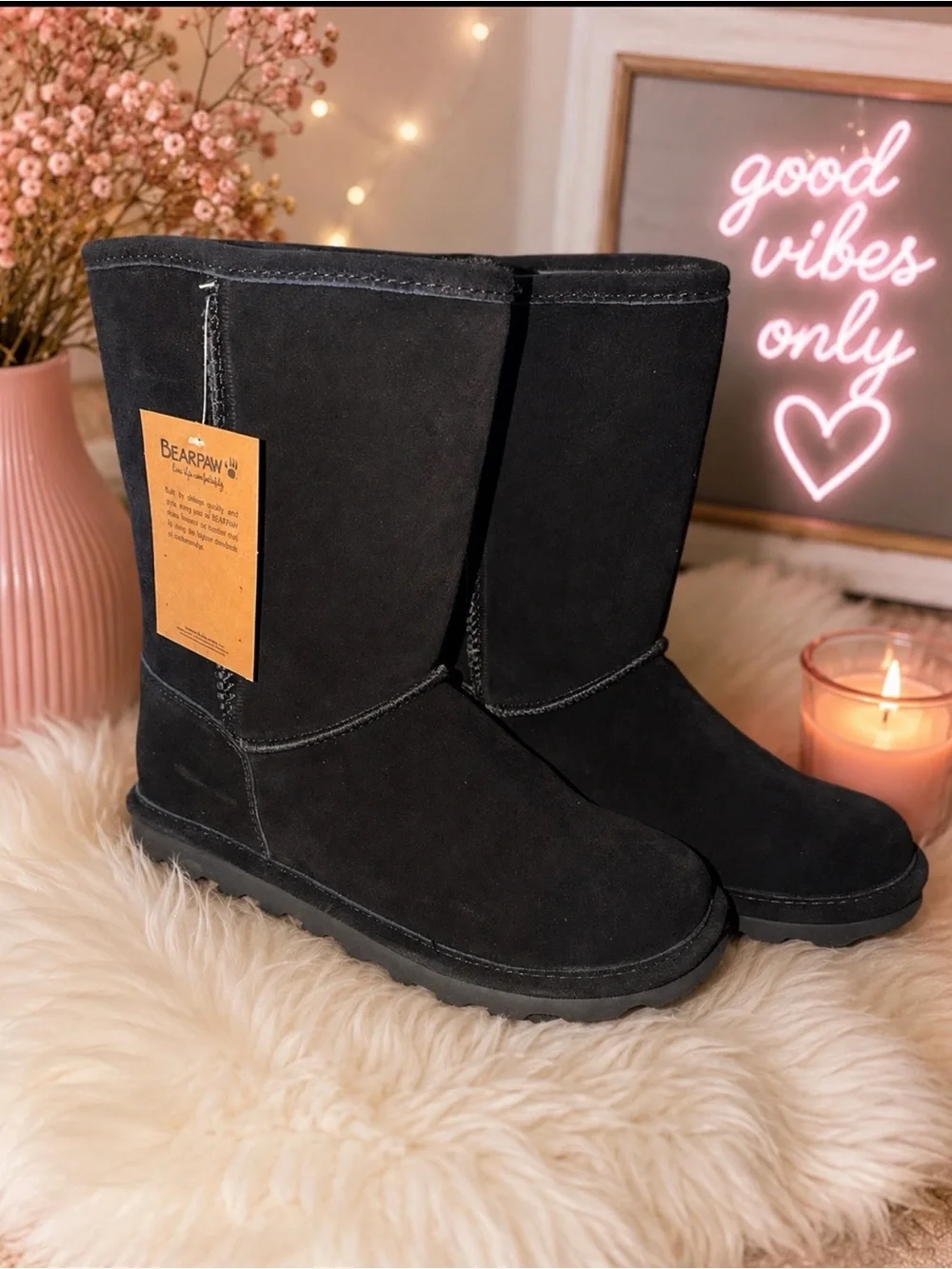 BearPaw Black Suede Mid-Calf Winter Boots